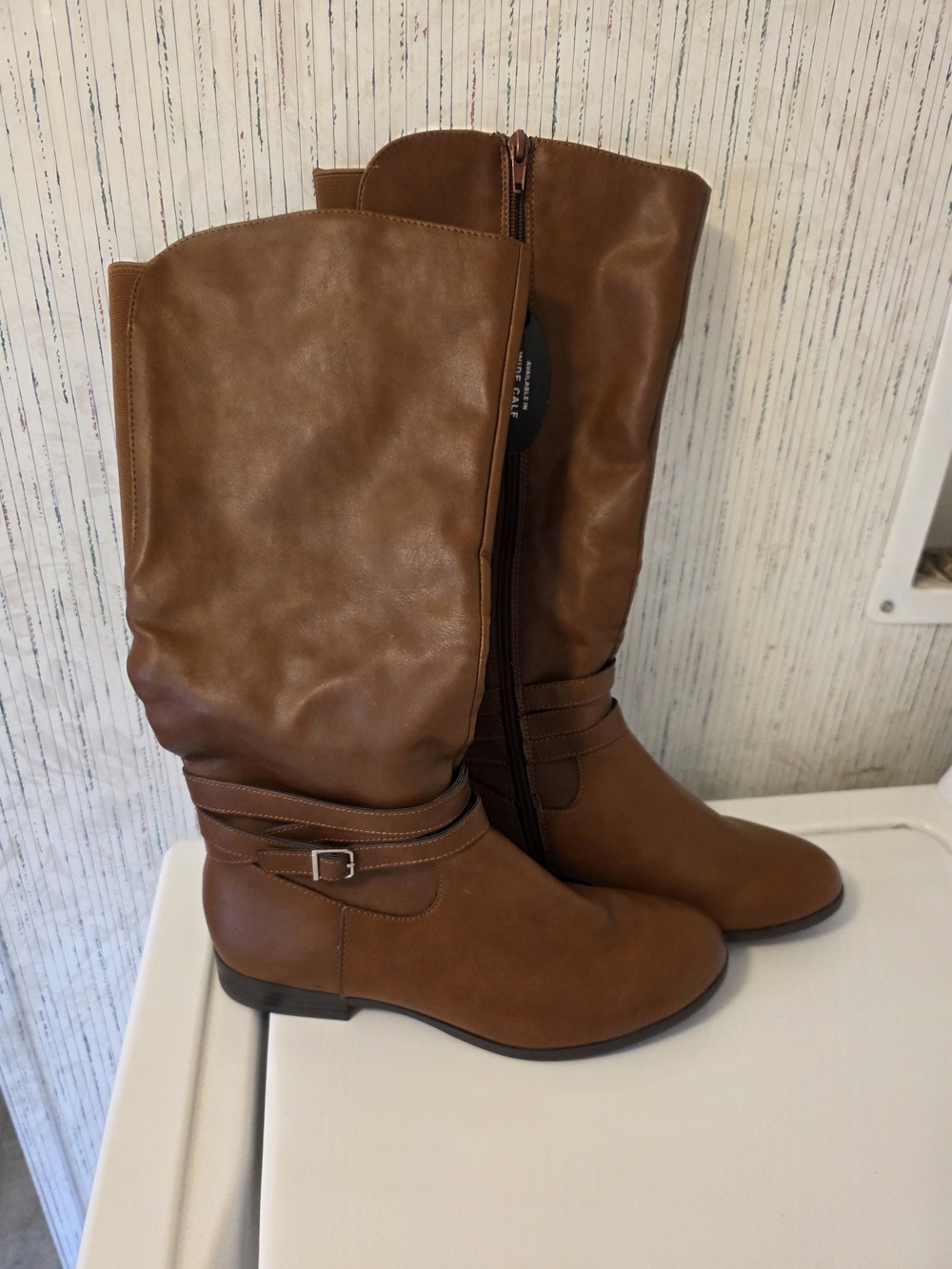 Style & Co. Cognac Brown Mid-Calf Riding Boots with Buckle Strap